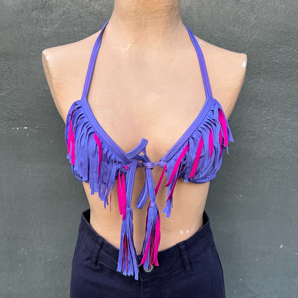 - Faith Love Hope Sz S Purple/Pink Fringed Triangle Bikini Top! NEW!